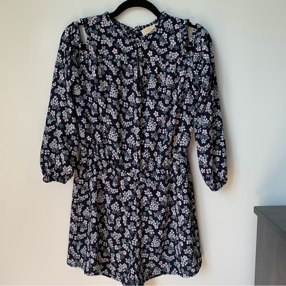 SIZE M MICHAEL KORS COLD SHOULDER FLORAL ROMPER KEYHOLE BACK LONG SLEEVE - Picture 2 of 11